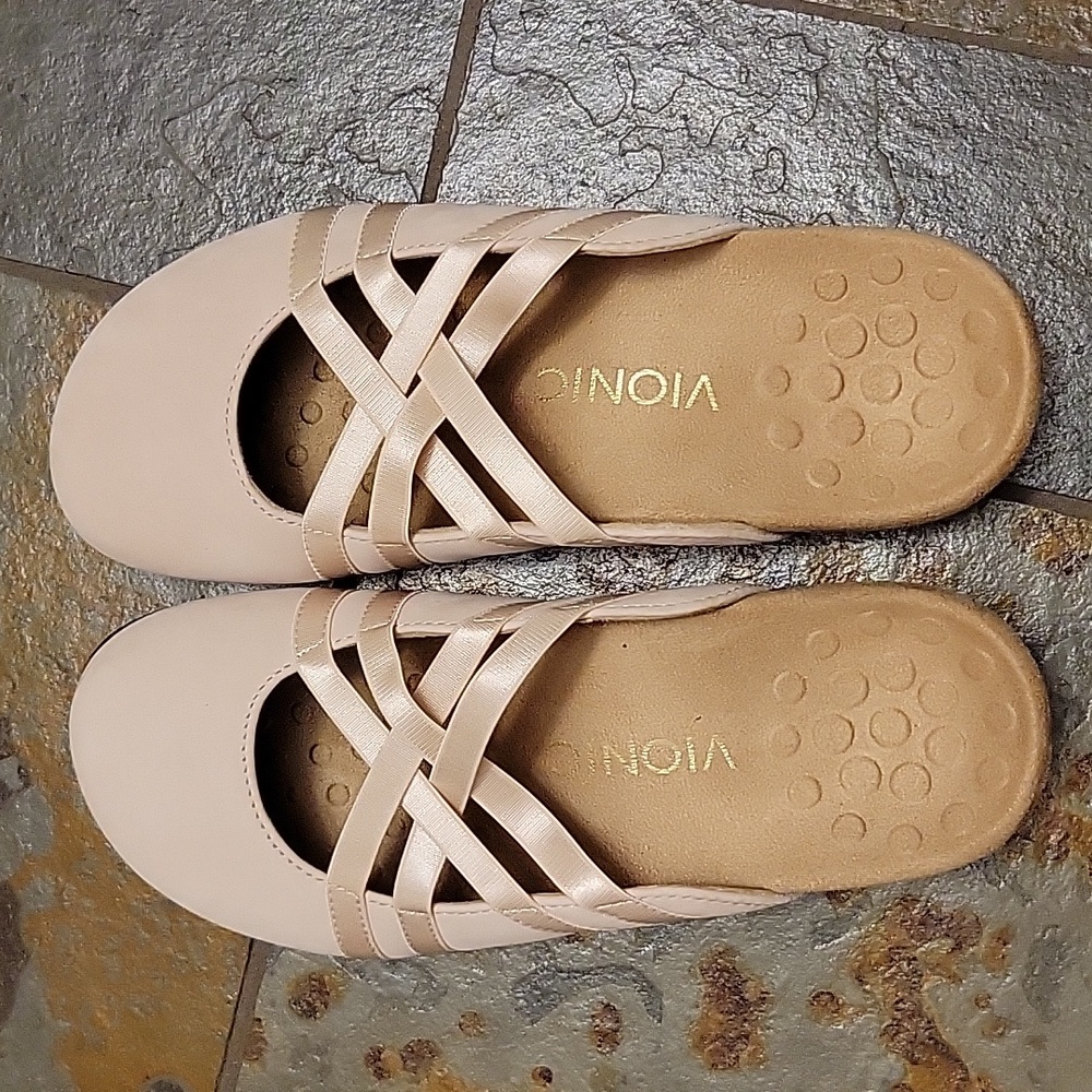 Vionic Women's Blush Pink Slip-On Mules with Crisscross Straps